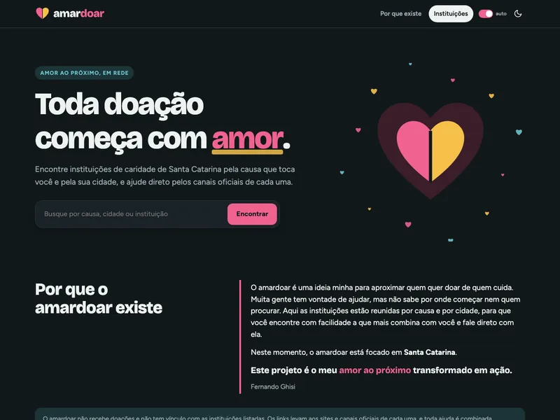 Topo do amardoar, com o título e o coração animado da logo